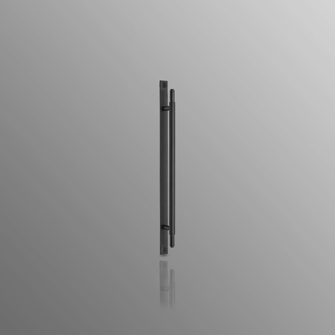 Knurled Cabinet Handles on plate in Matte Black 192mm