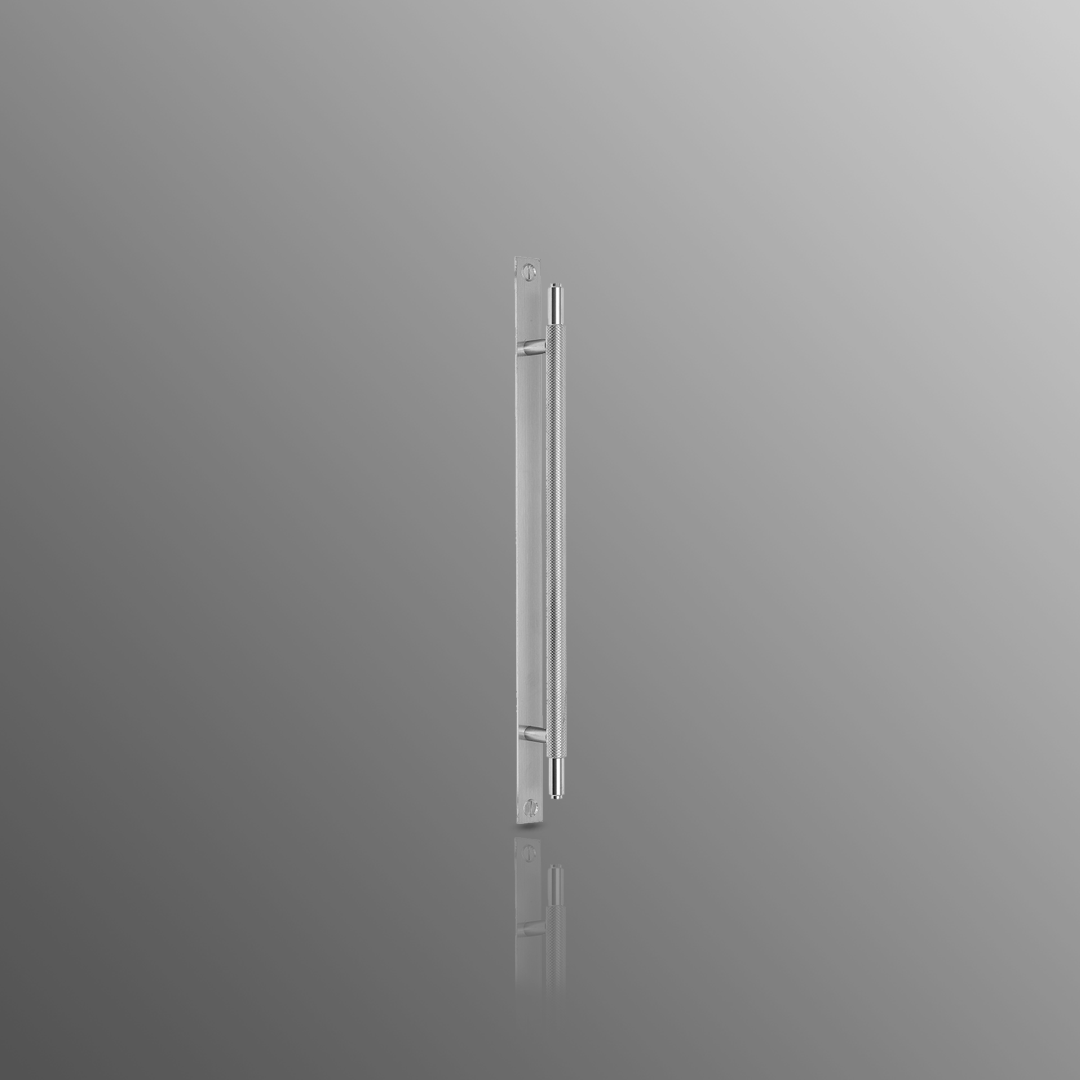 Knurled Cabinet Handles on plate in Satin Stainless Steel 192mm