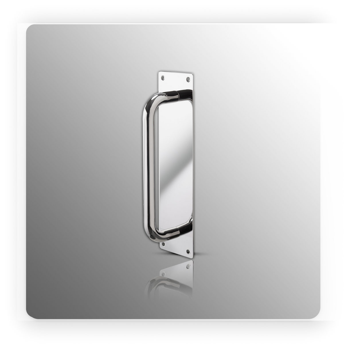 Door Pull Handles D Shaped on Backplate Polished Stainless Steel 225mm