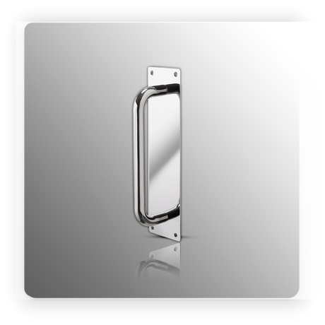 Door Pull Handles D Shaped on Backplate Polished Stainless Steel 225mm