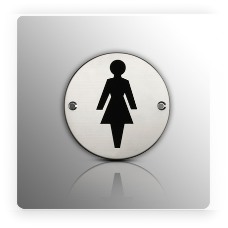 Female Toilet Sign for Toilet Doors in Polished Stainless Steel