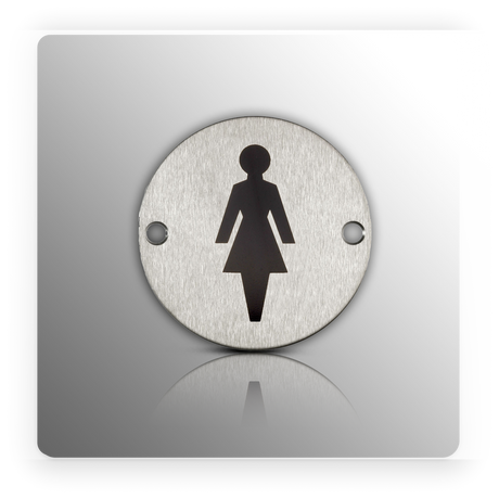 Female Toilet Sign for Toilet Doors in Brushed Stainless Steel