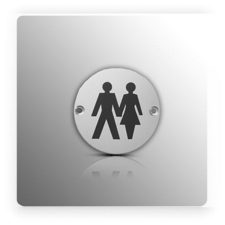 Unisex Toilet Sign for Toilet Doors in Polished Stainless Steel A2004P