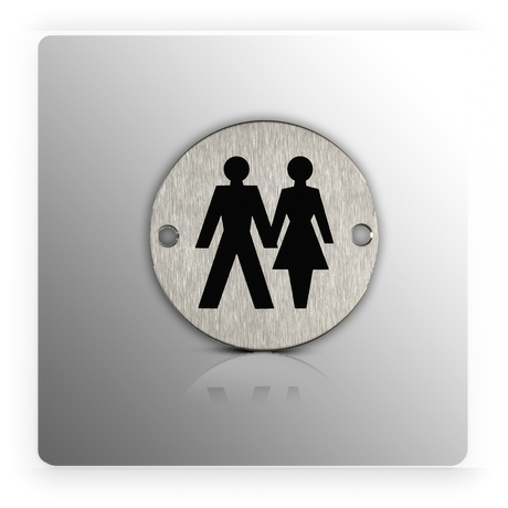 Unisex Toilet Sign for Toilet Doors in Brushed Stainless Steel