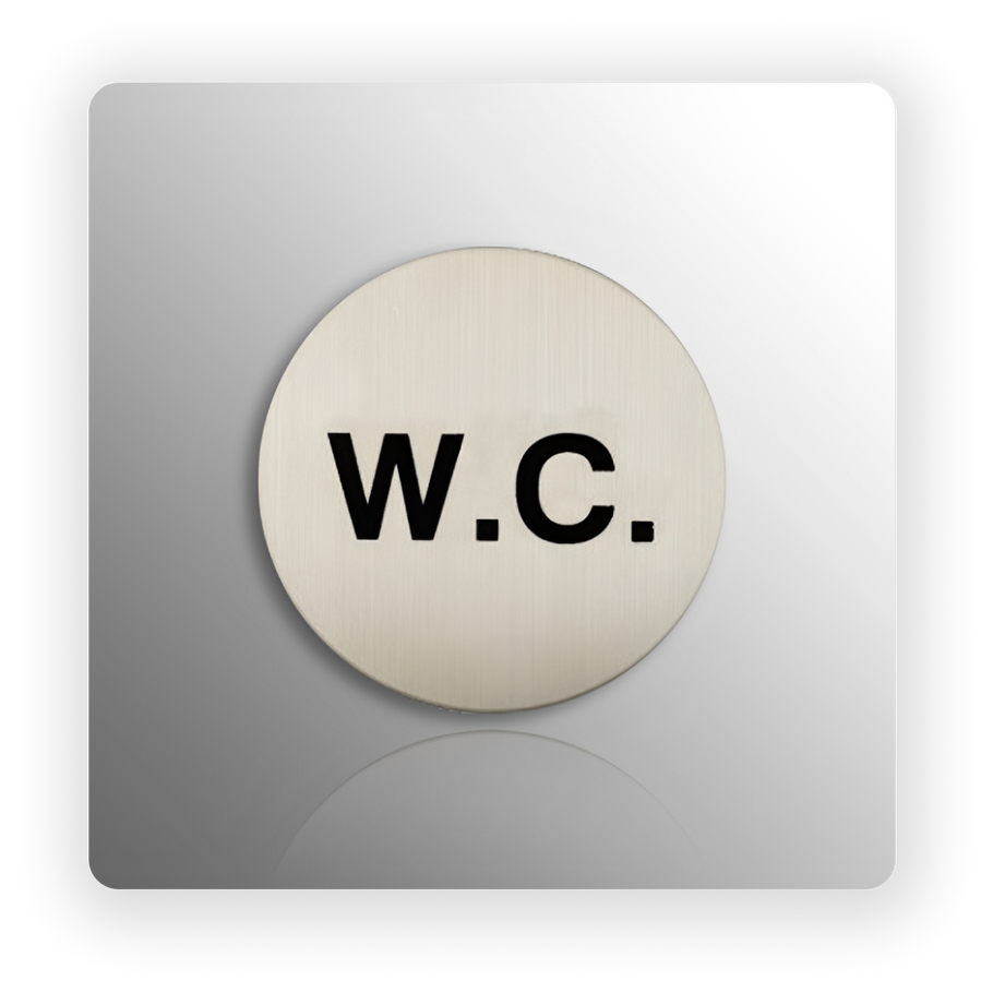 WC Sign for Washrooms 76mm Diameter Satin Stainless Steel – Handle Master