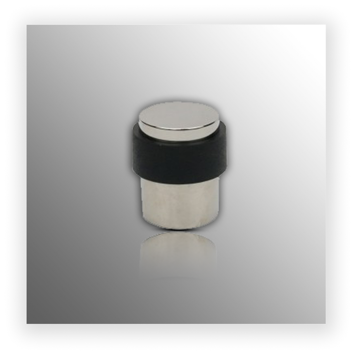 Floor Mounted Door Stop with Black Buffer and Polished Stainless Steel Finish