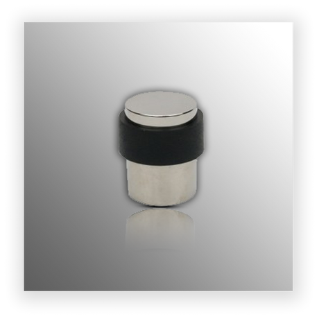 Floor Mounted Door Stop with Black Buffer and Polished Stainless Steel Finish
