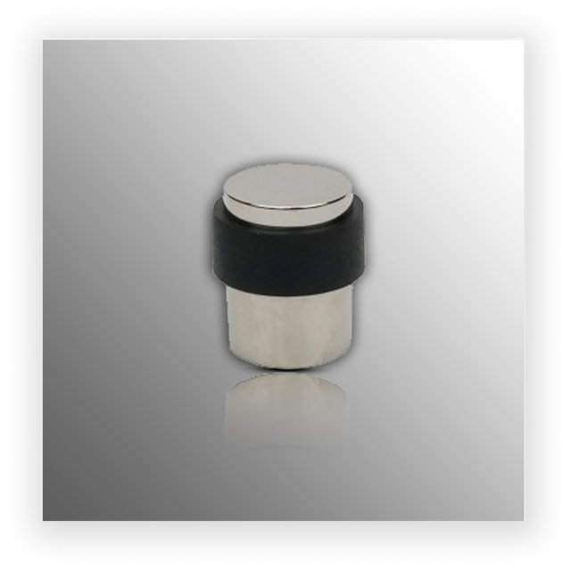 Floor Mounted Door Stop with Black Buffer and Polished Stainless Steel Finish