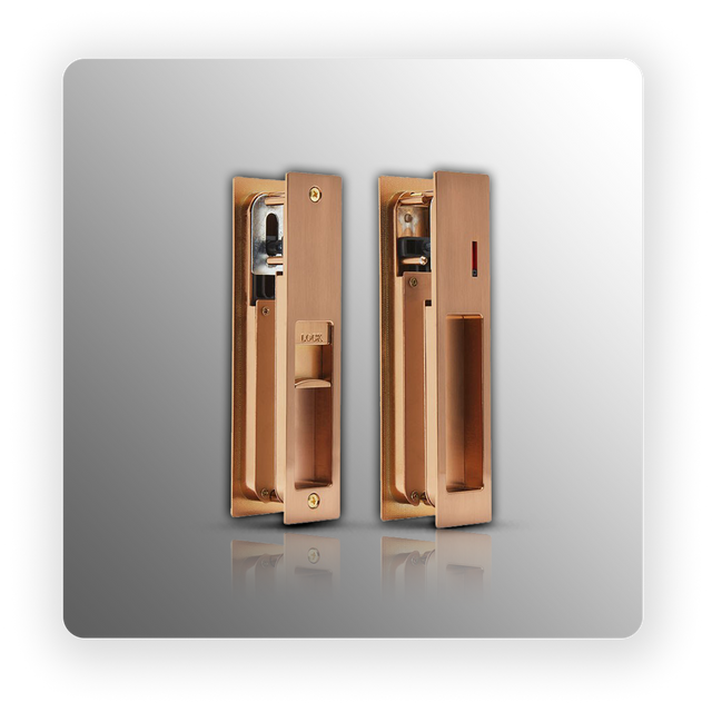 Pocket Door Lock with Indicator for Bathroom Door Copper