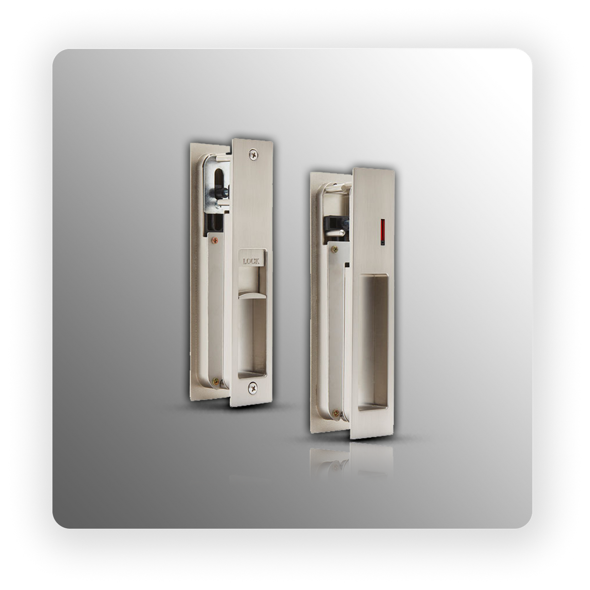 Sliding Door Lock with Indicator for Bathroom Door Satin Nickel