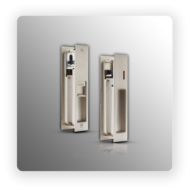 Sliding Door Lock with Indicator for Bathroom Door Satin Nickel